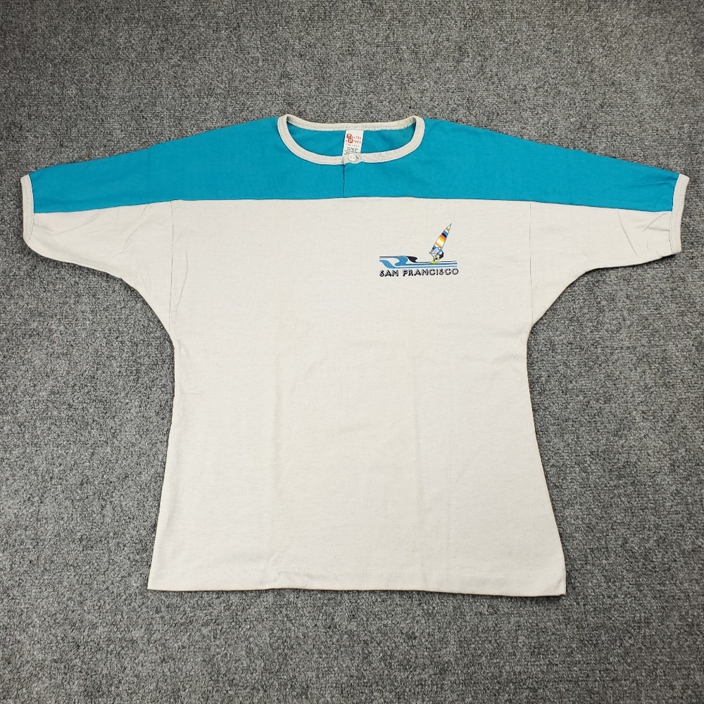 Vintage 80s San Francisco T Shirt Medium Windsurfing Ringer Tee Colorblock USA